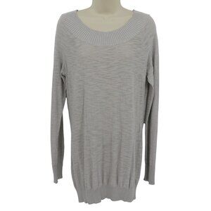 Express Women Large Ribbed Gray Burnout Long Sleeve Pullover Tunic Sweater NEW
